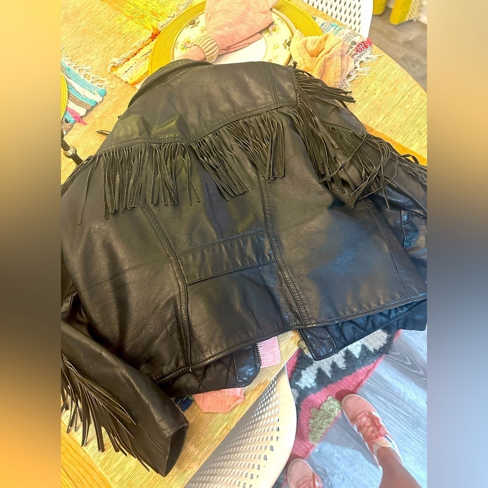 BRANDED GARMENTS INC Black Fringe Leather Jacket Sz M - Picture 12 of 13